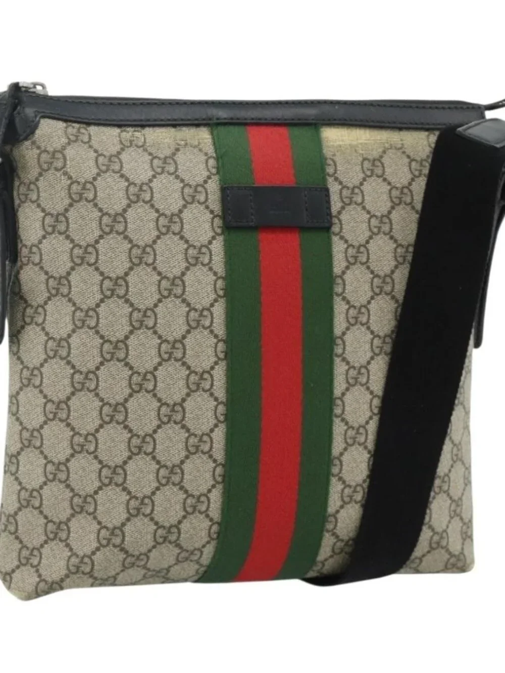 GUCCI GG Supreme Web Sherry Line Shoulder Bag PVC Beige Red 387111 Auth